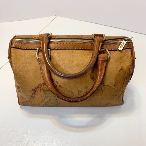 Vintage Alviero Martini 1A Classe Geo Map Satchel Bag Italy Coated Canvas Unisex - Picture 3 of 16